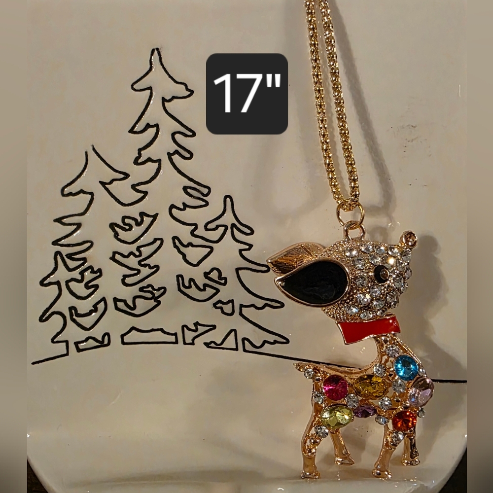 BETSY JOHNSON Sparkling Reindeer Pendant Necklace